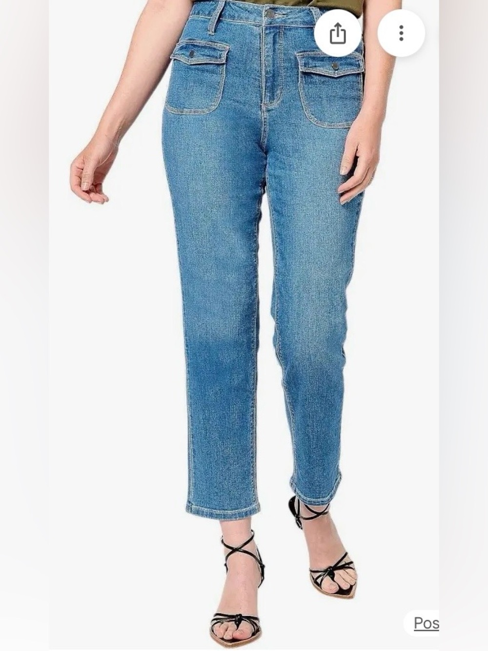 Susan Graver Straight Leg High-Rise Jeans Patch Pockets Size 14